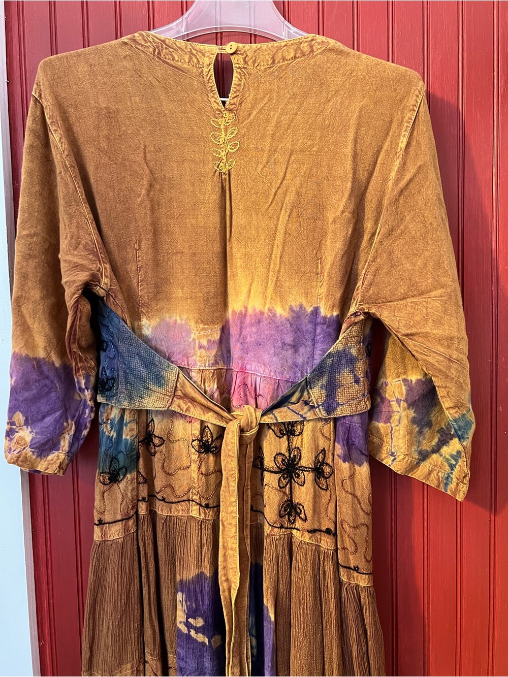 Magic Boho Rayon Mustard Maxi Dress with Purple & Pink Accents Free Size - Picture 4 of 9
